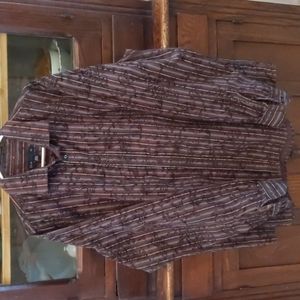 Blue Pronto UOMO 2X Mens button up Shirt Brown orange gold striped velvet trim